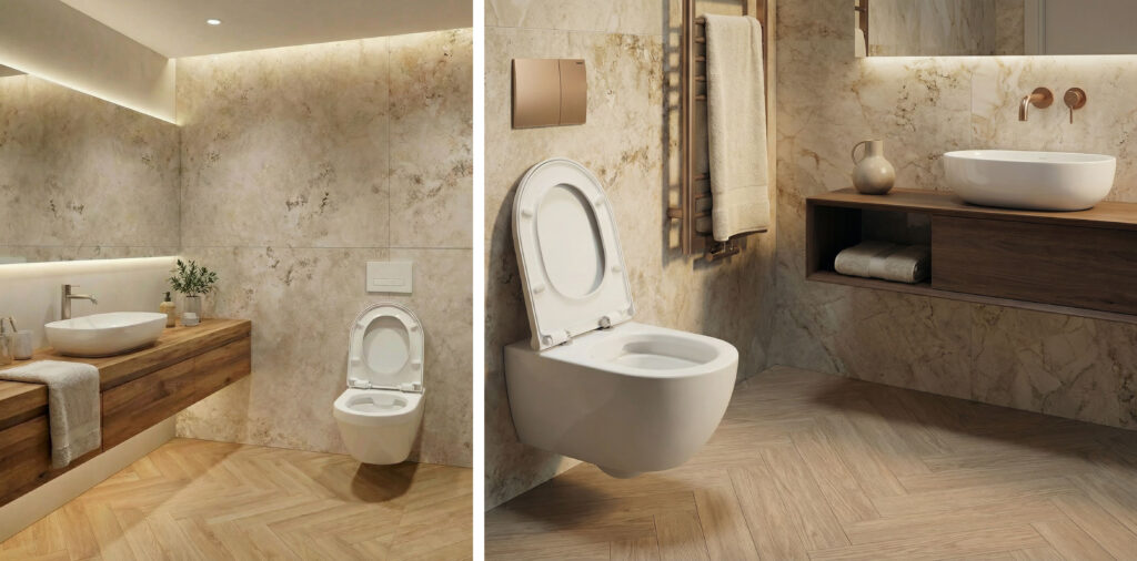 klimatyczna łazienka z toaletą bez rantu