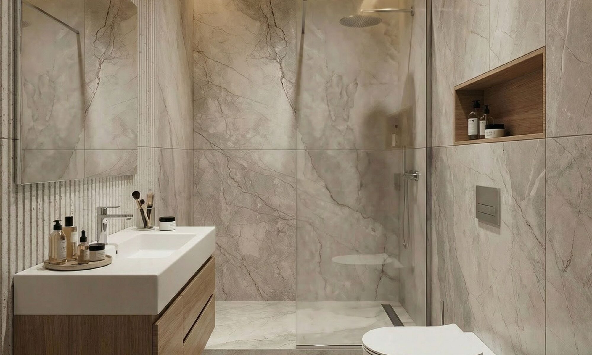 nowoczesna łazienka z blatem ceramicznym